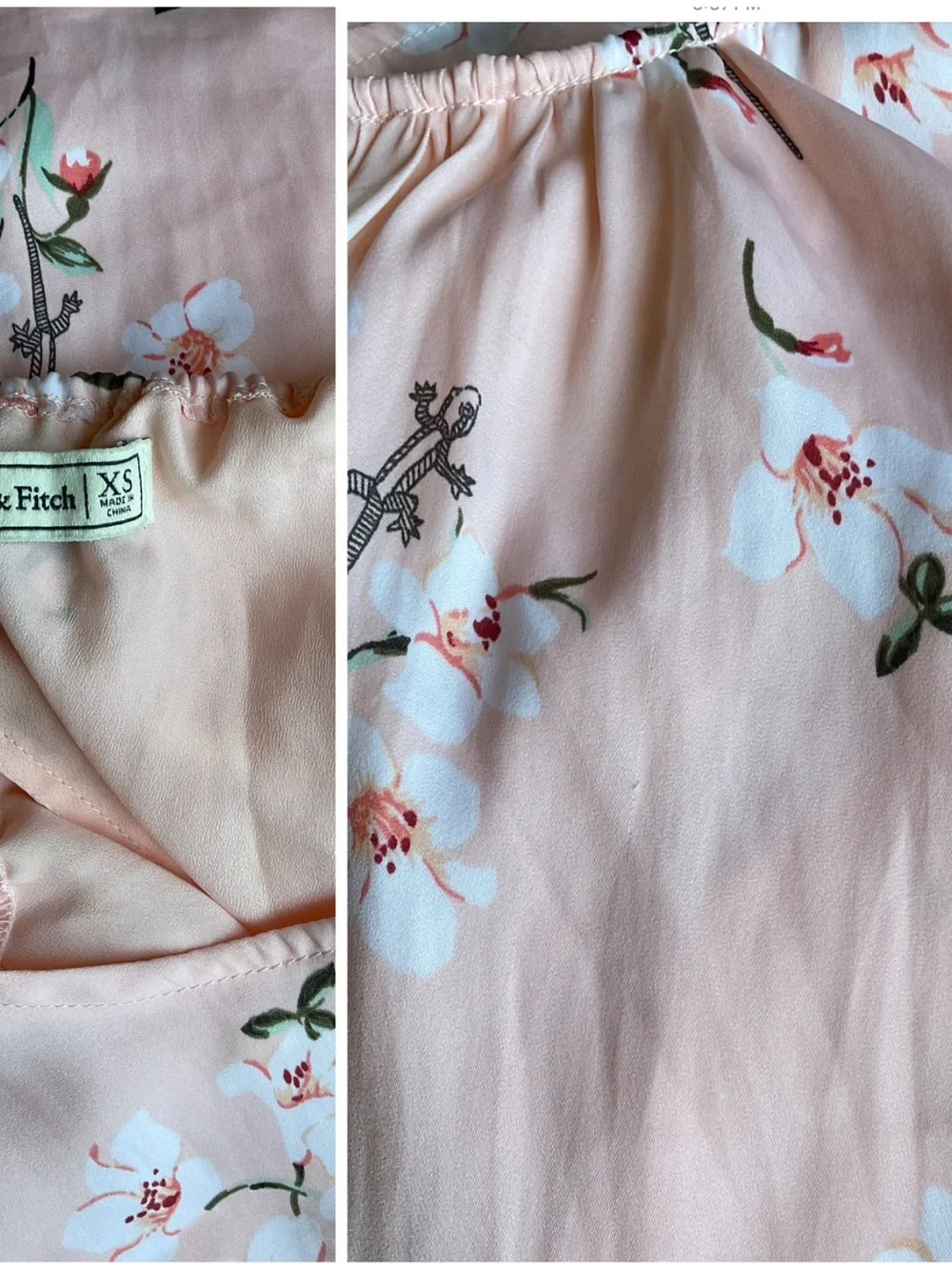 XS/S Abercrombie & Fitch Peach Floral Gecko Lizard Maxi Dress Western Boho